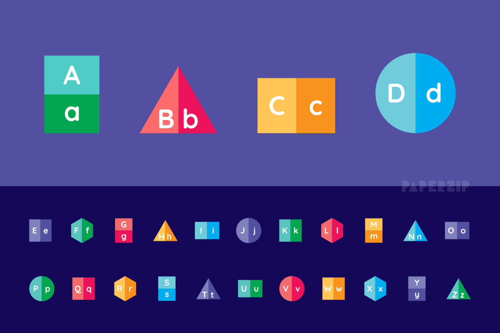 colourful letters on shapes display